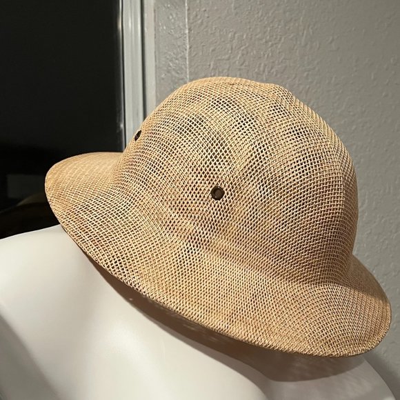 Vintage Brookstone Woven Tan Safari Hat 